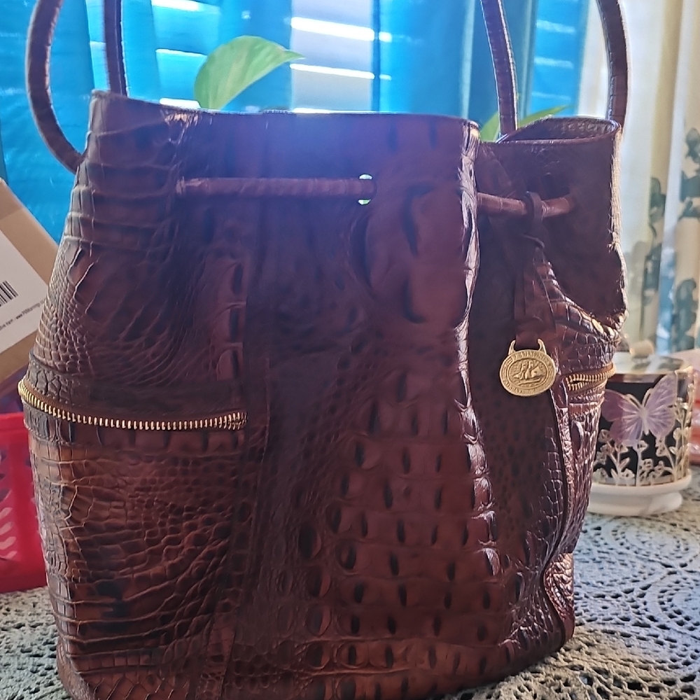 Brahmin Rich Brown Crocodile-Embossed Shoulder Bag
